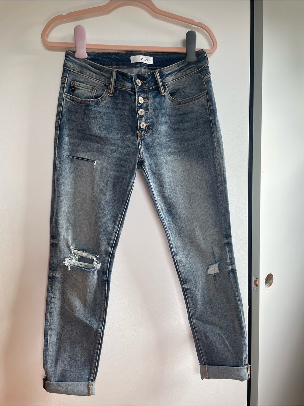 KanCan Distressed Boyfriend Jeans - Faded Blue